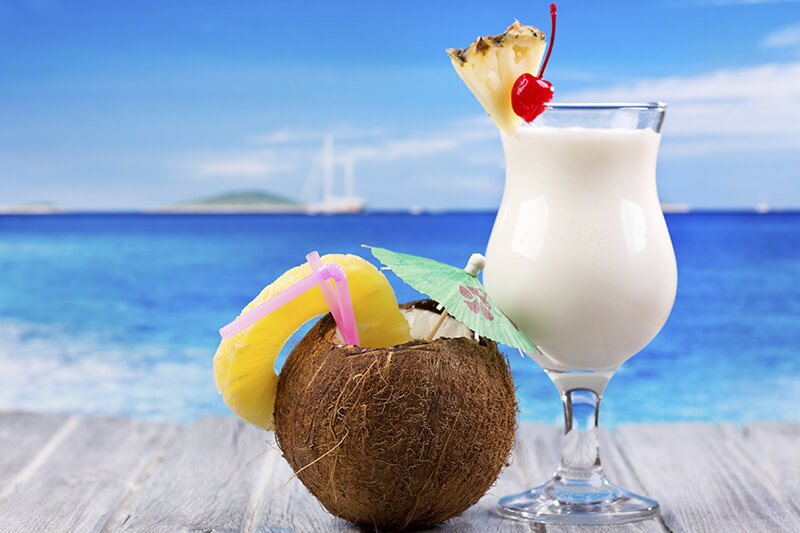 The Pina Colada is a creamy, coconutty, rum based tropical drink. Use white rum only, or a blend of white and dark rum as indicated in the recipe. Please drink responsibly.