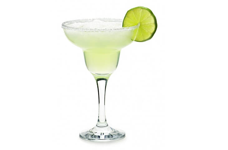 A Mexican tequila based cocktail traditionally served with the appropriate lime and salt embellishments in a glass shaped like an inverted sombrero.