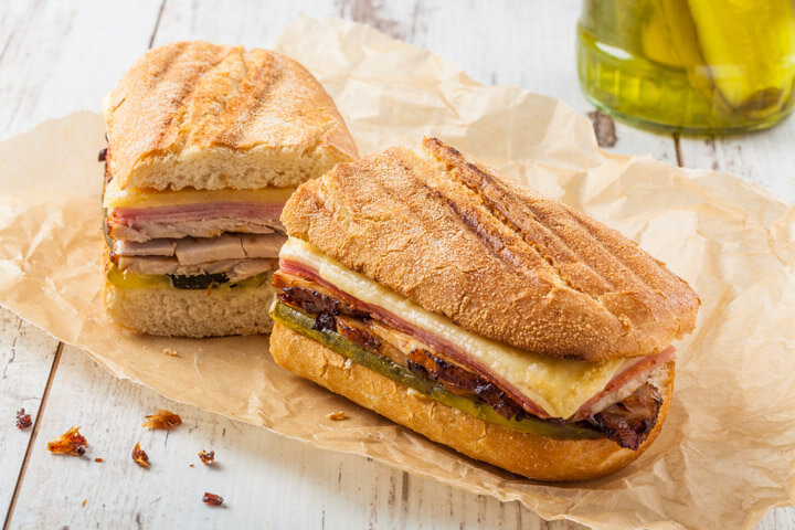 Cubanito. Traditional Cuban Sandwich with Ham, Pork and Cheese - Caribbean food